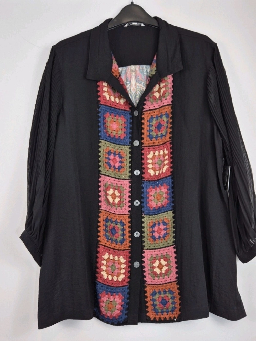 John Mark Women's Size PXL Crochet Button Up Shirt Tunic Black Long Sleeve 25 - Picture 6 of 14